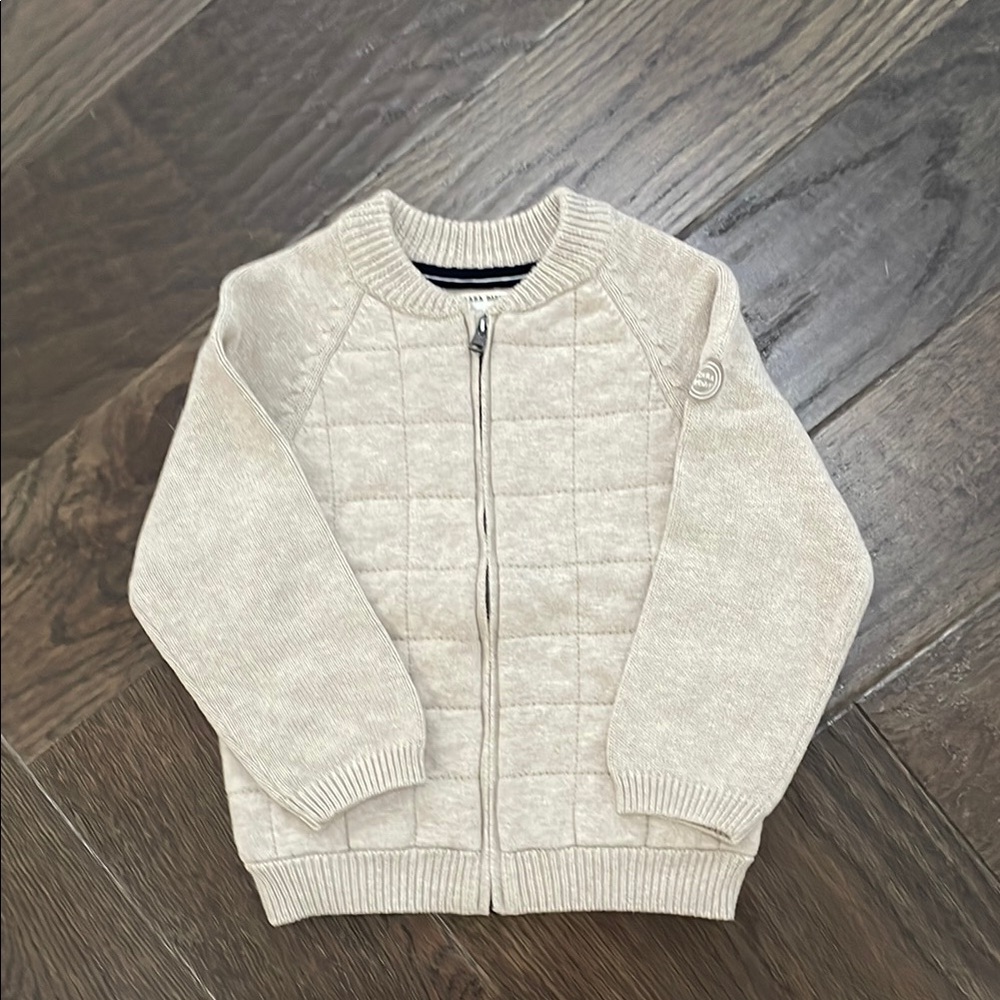 Zara Cream Quilted Sweater with Ribbed Accents